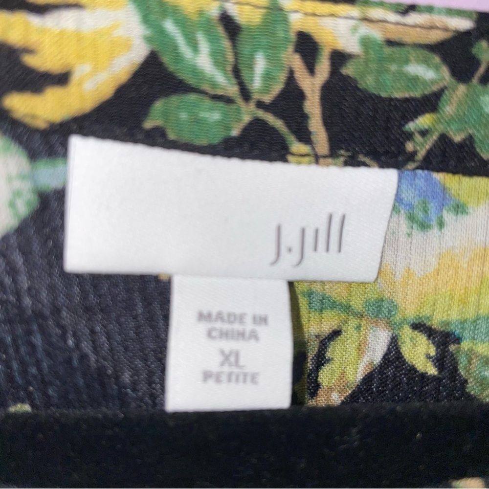 J Jill XLP Black Floral Blouse Short Sleeve Tunic Top - Picture 4 of 8